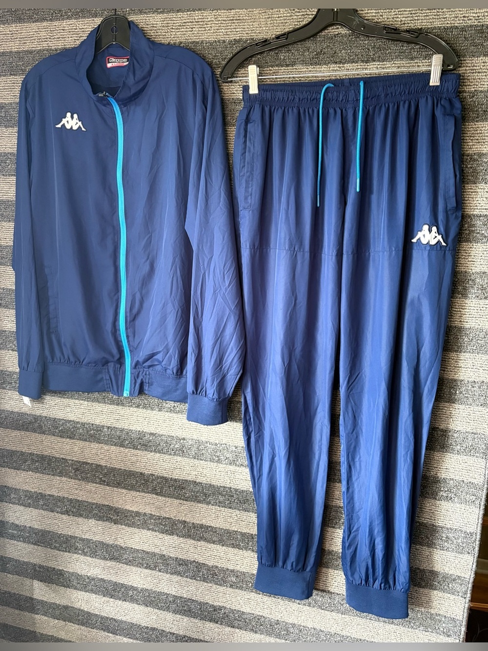 Kappa Men's Navy Blue Windbreaker Track Suit Jacket and Pants XL EUC